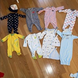 Newborn Boys Pajama, outfit & onsie bundle.